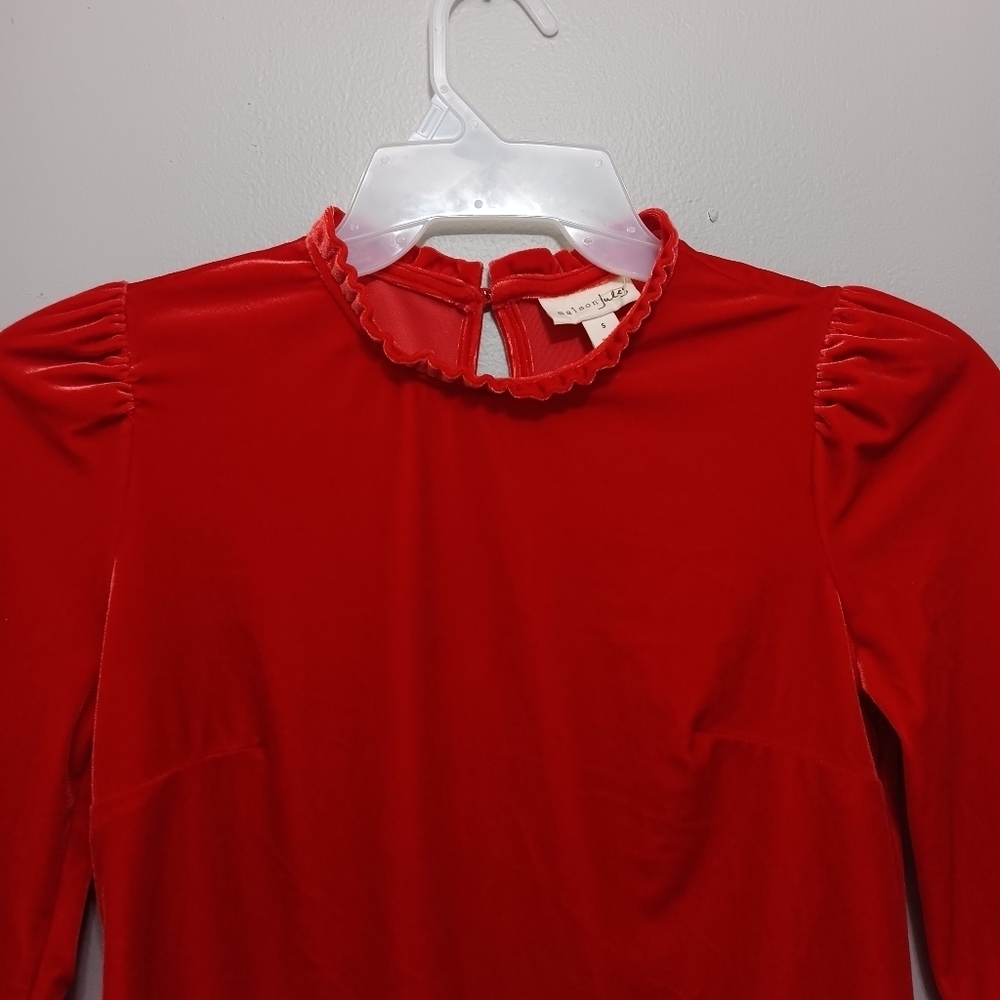 Maison Jules women's velvet red top size S long sleeve - Picture 4 of 5